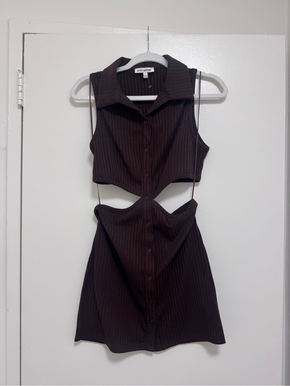 Button-Front collar Mini Dress with cutouts in Dark Brown